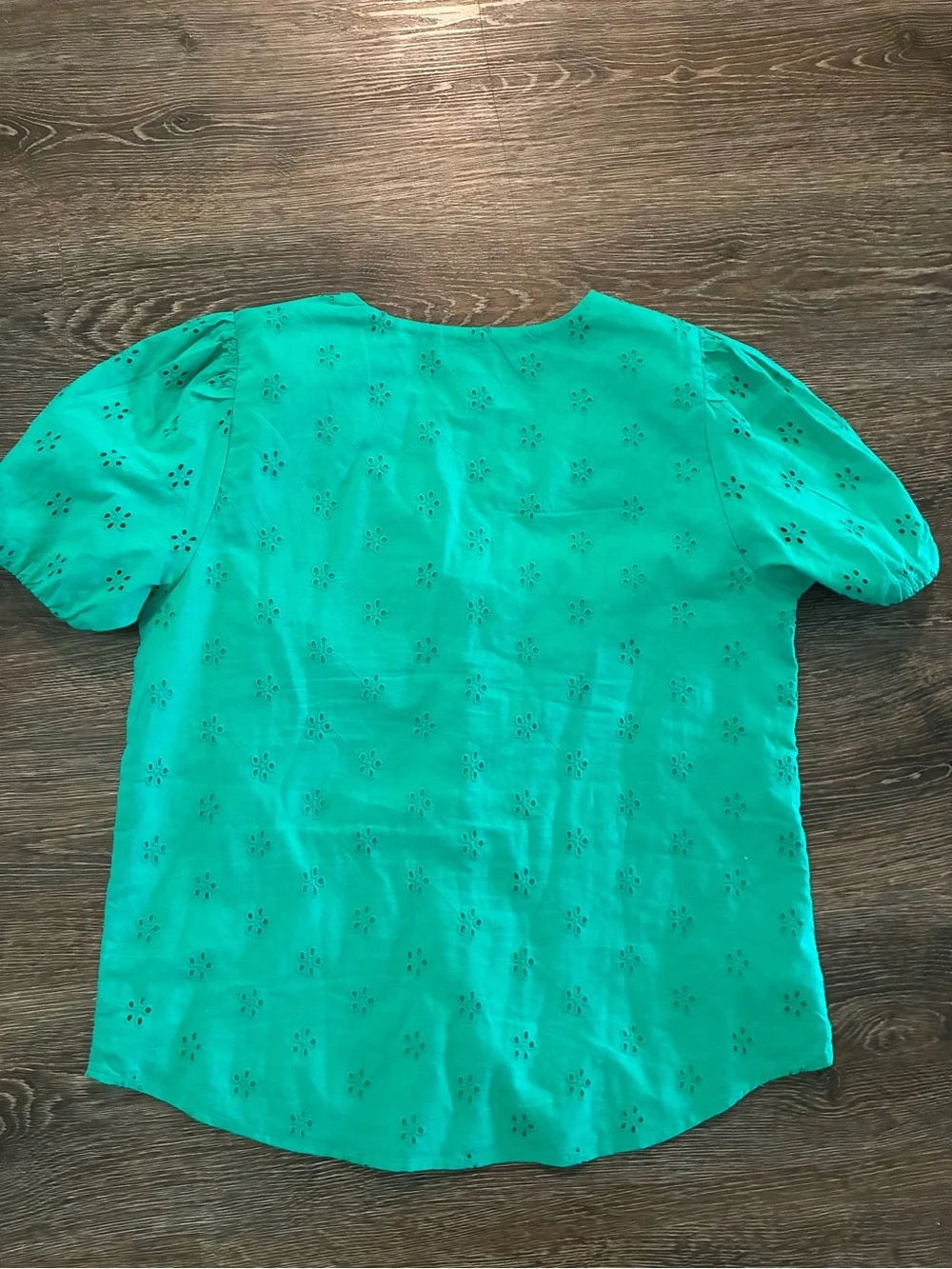 J. Crew Bright Green Eyelet Button-Front V-Neck Blouse
